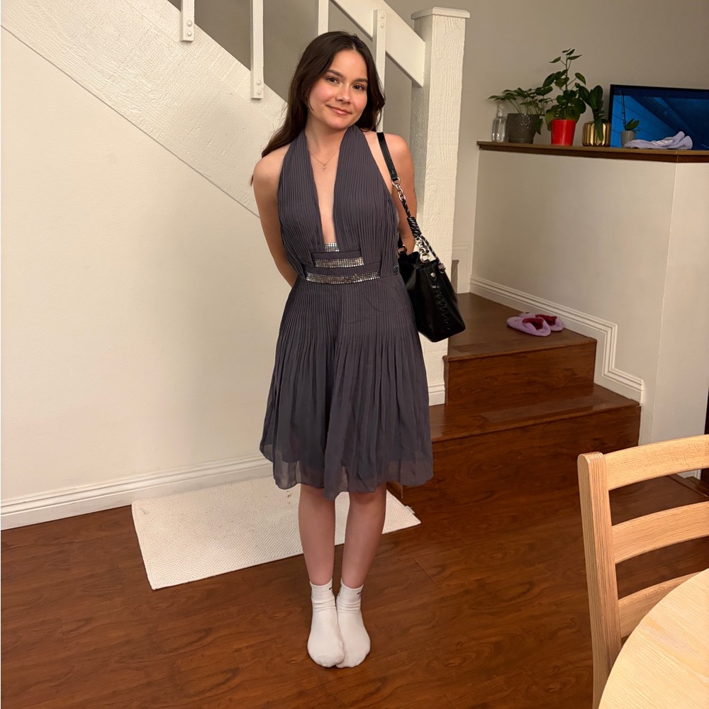 Chic Backless Gray Halter Dress